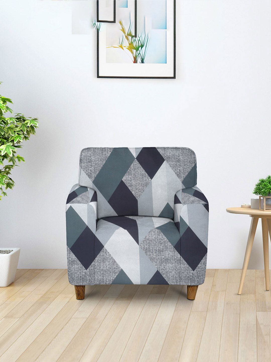 Cortina Black & White Printed Single Seater Sofa Cover