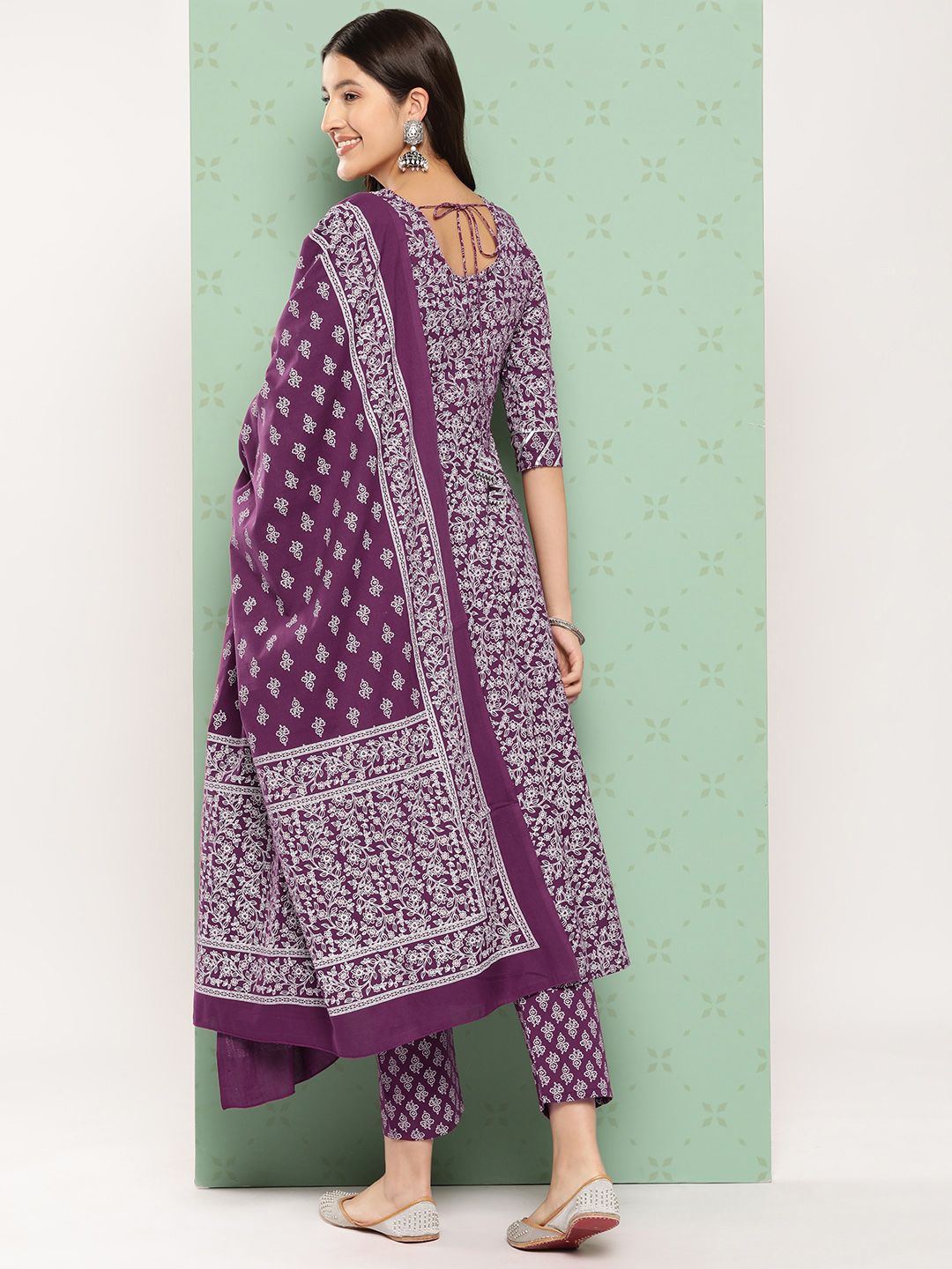 KALINI Women Ethnic Motifs Printed Empire Gotta Patti Kurta with Trousers & With Dupatta