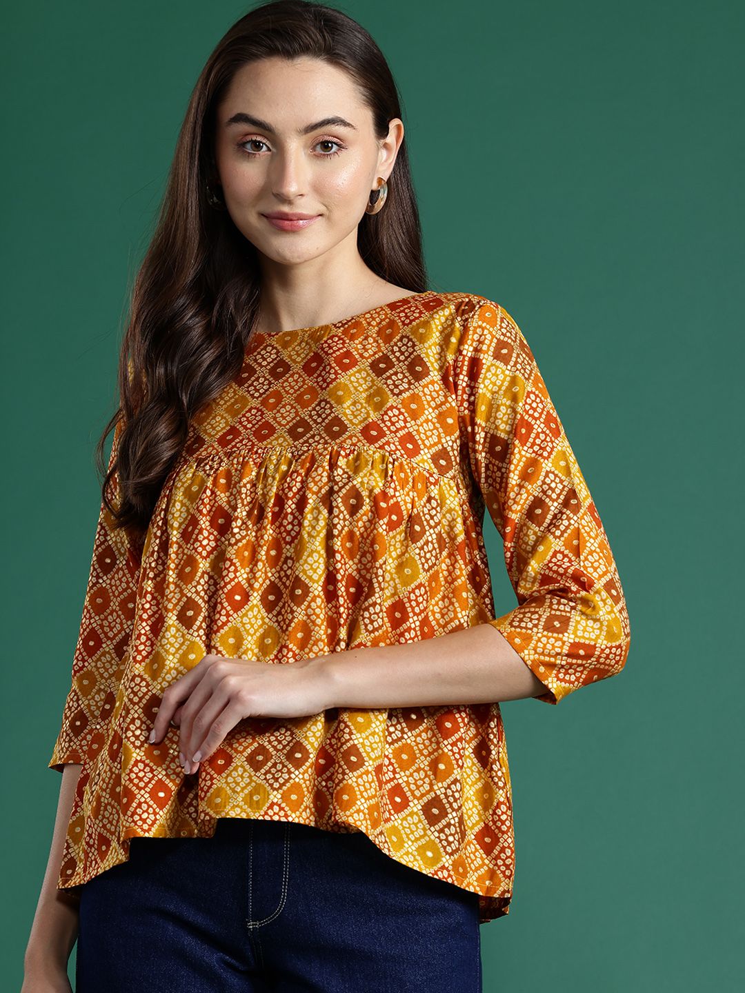 DressBerry Bandhani Print Empire Top