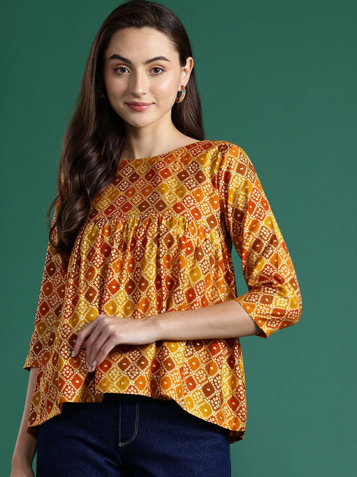 DressBerry Bandhani Print Empire Top