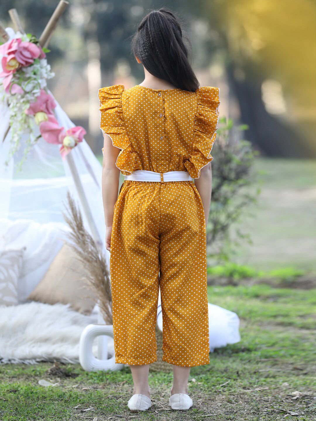 Cutiekins Girls Printed Capri Jumpsuit With Ruffles