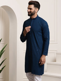 SOJANYA Men Blue Thread Work Kurta