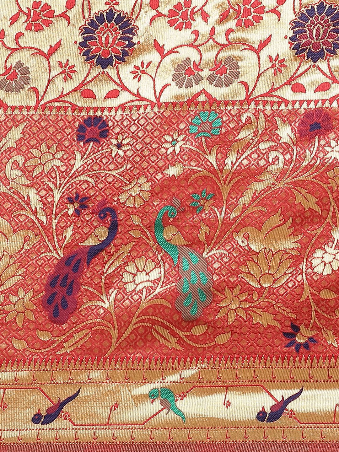 Saree mall Red & Gold-Toned Woven Design Banarasi Saree