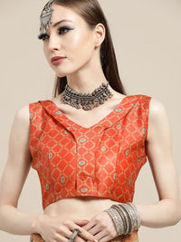 Saree mall Sea Green & Orange Paisley Pochampally Sarees
