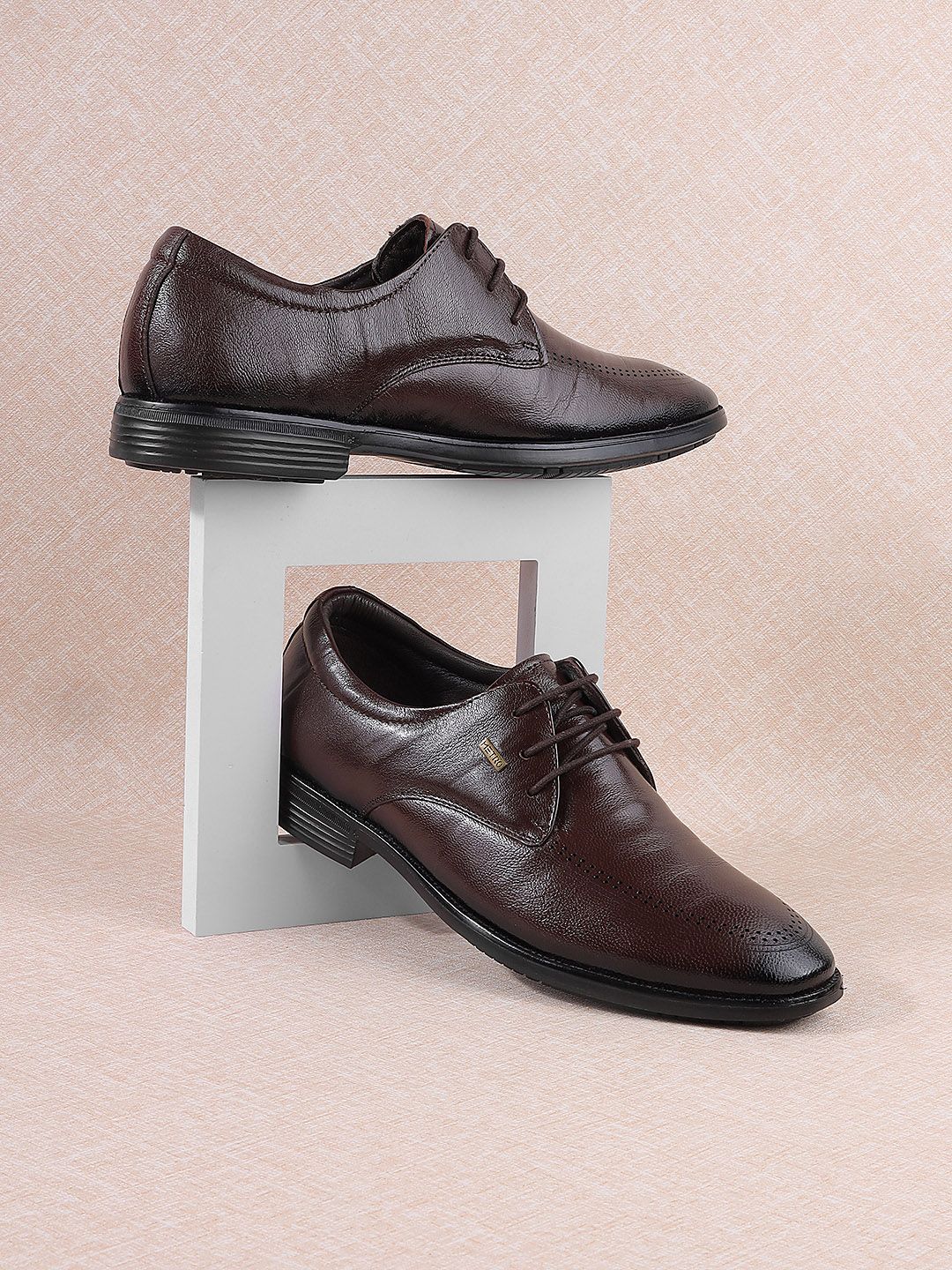 Mochi Men Brown Solid Leather Formal Derbys