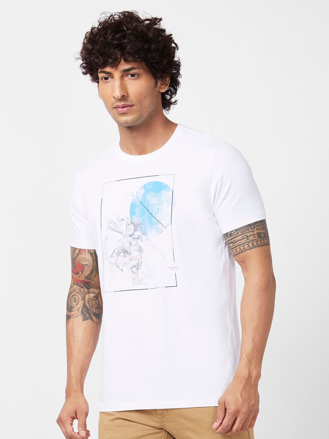 SPYKAR Graphic Printed Slim Fit Cotton T-Shirt
