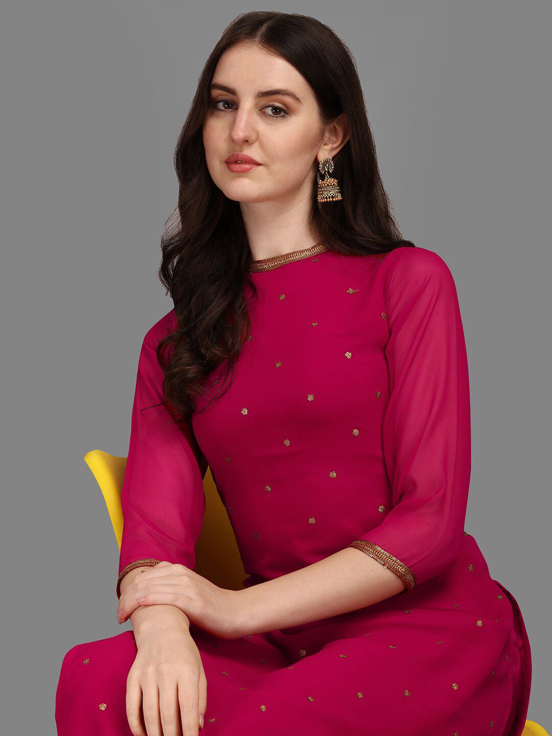 KALINI Floral Embroidered Sequinned Kurta With Trouser
