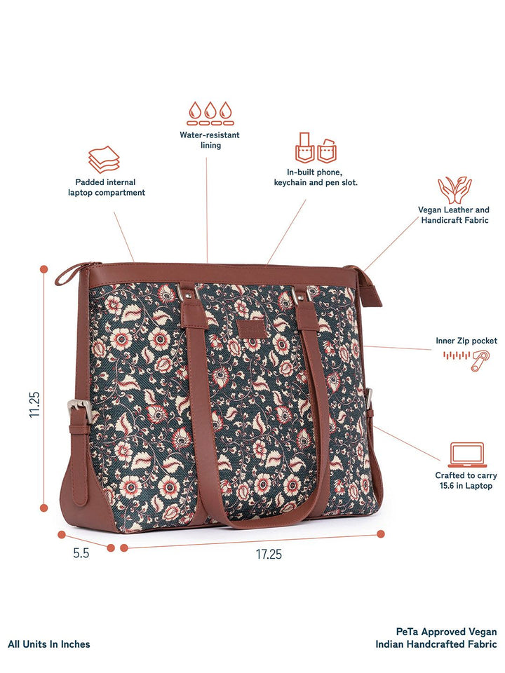 ZOUK Women Floral Printed Kalamkari Structured Laptop Shoulder Bag