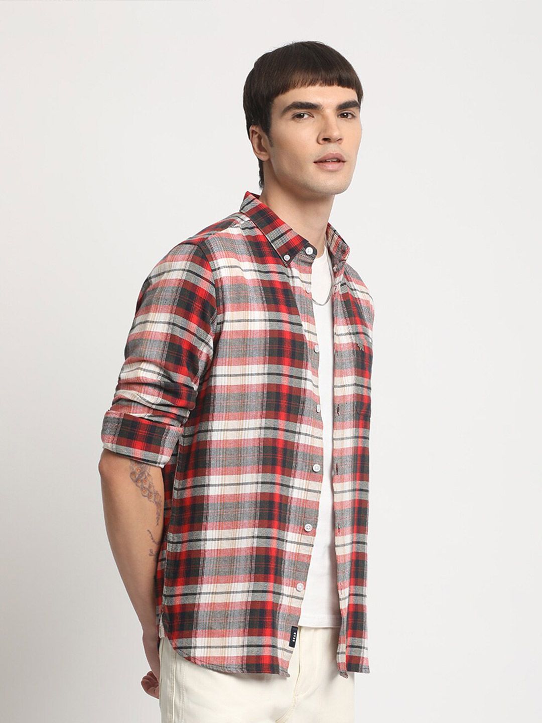 THE BEAR HOUSE Slim Fit Tartan Checks Opaque Checked Cotton Casual Shirt