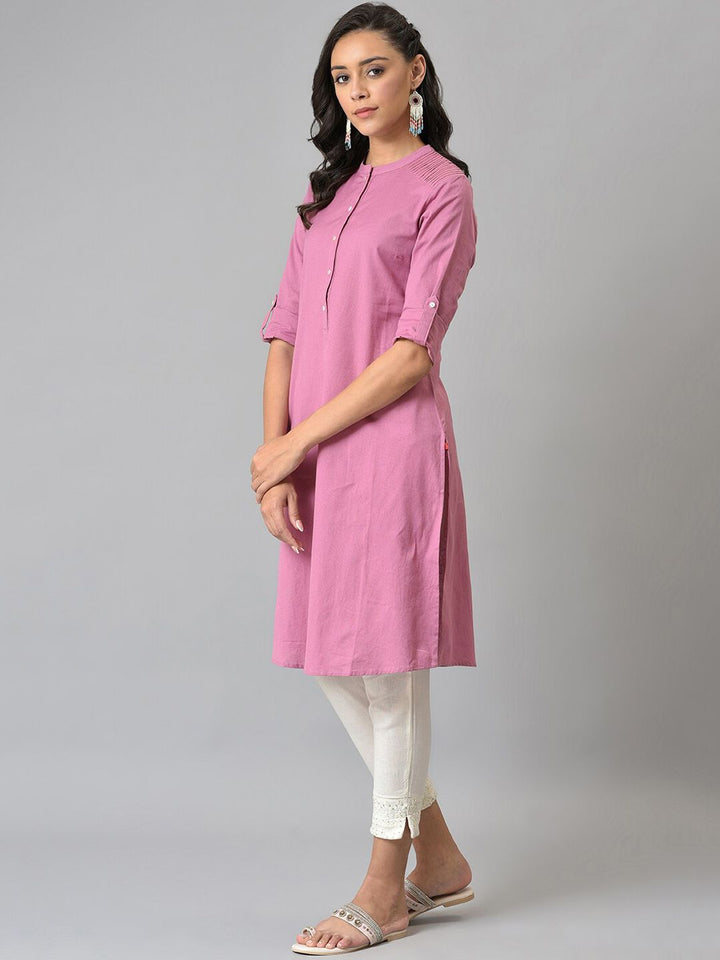 W Pink Roll-Up Sleeves Pathani Kurta