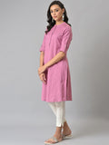 W Pink Roll-Up Sleeves Pathani Kurta