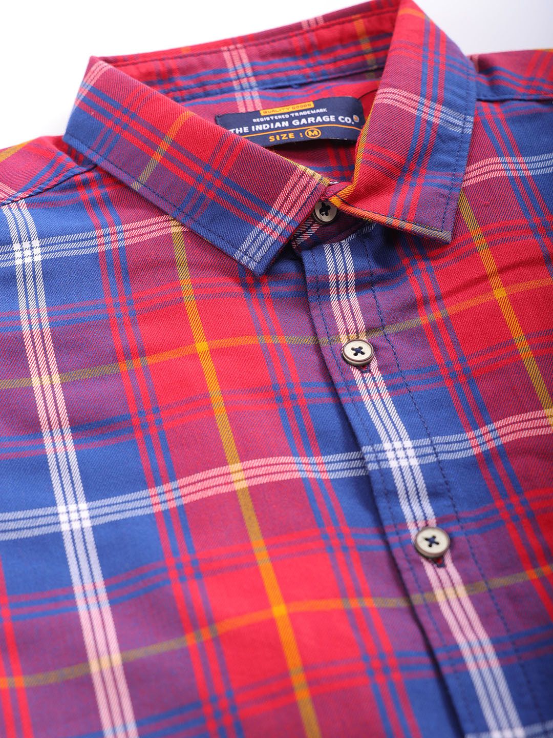 The Indian Garage Co Men Red Tartan Checked Cotton Casual Shirt