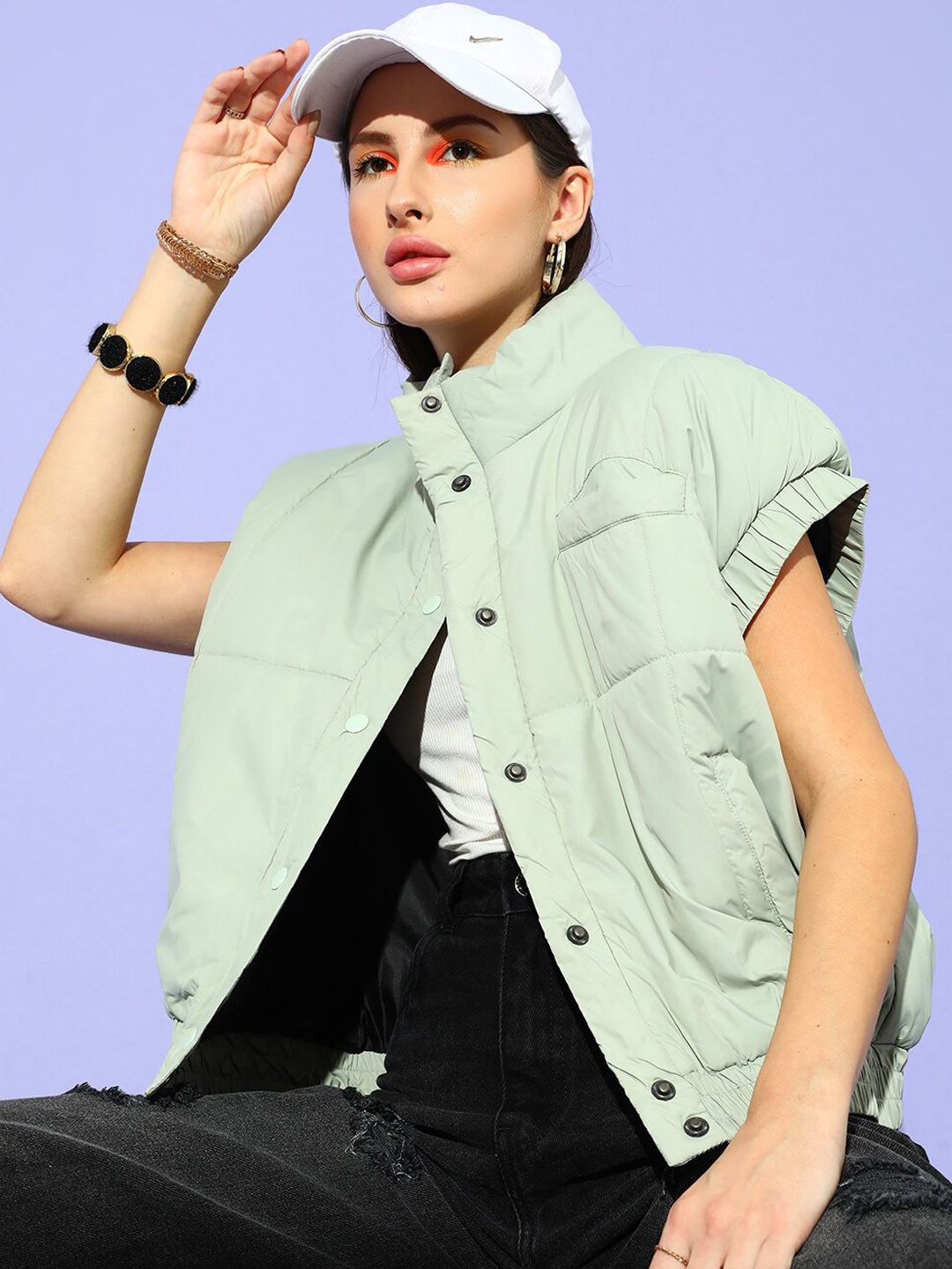 STREET 9 Women Green Colourblocked Padded Jacket