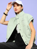 STREET 9 Women Green Colourblocked Padded Jacket