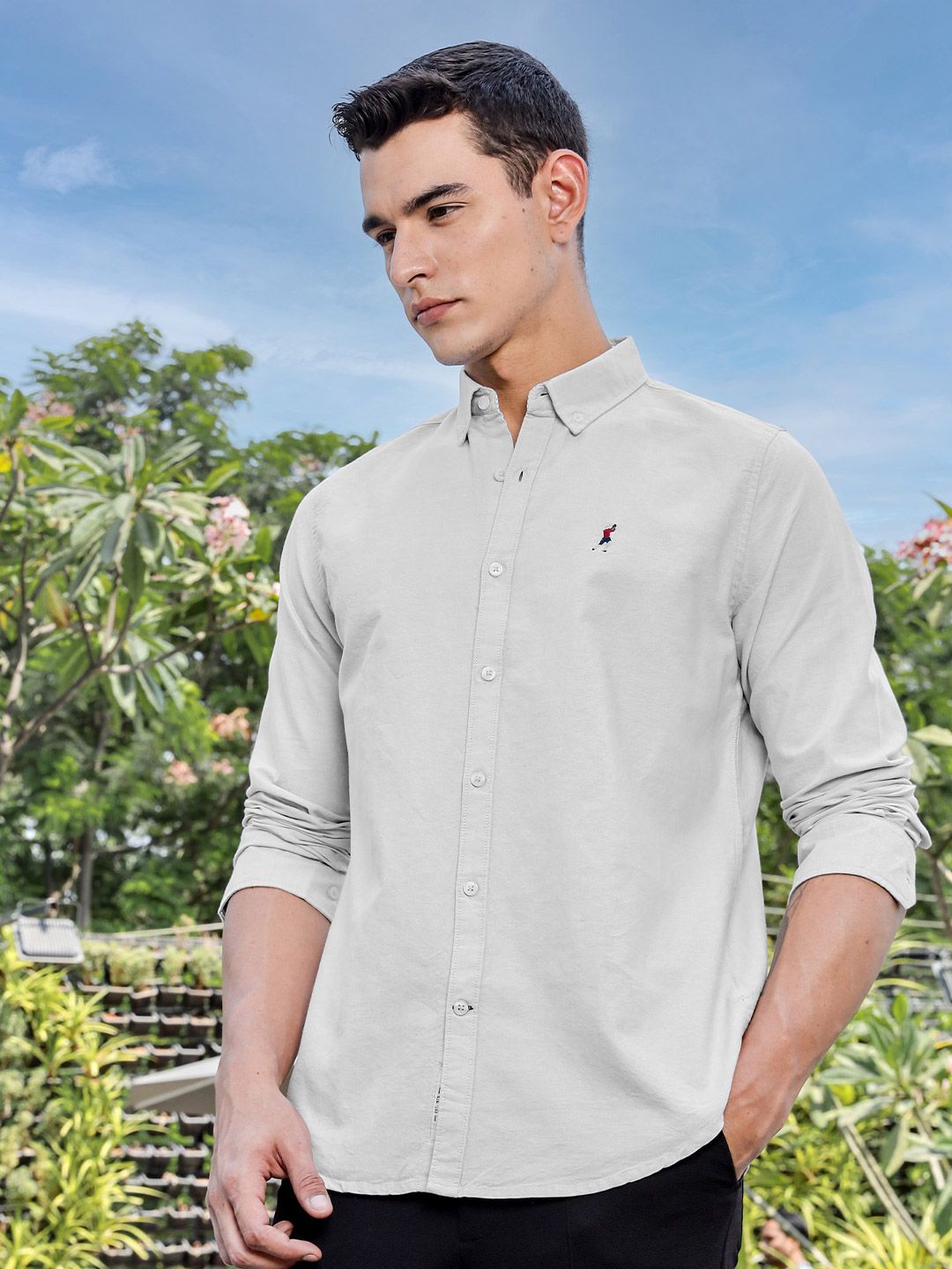 Thomas Scott Men Premium Fit Button-Down Collar Solid Cotton Casual Shirt