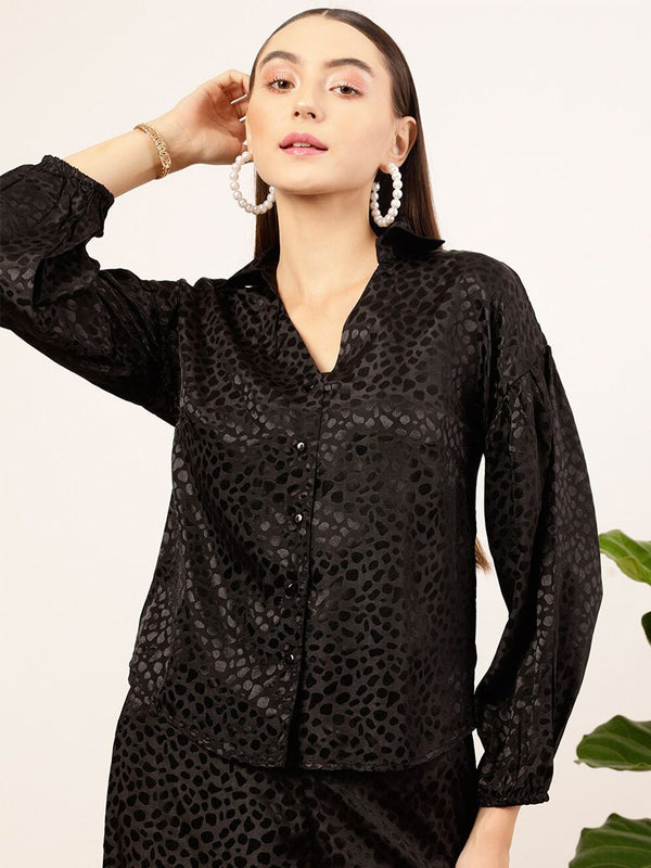 STREET 9 Black Contemporary Abstract Printed Casual Shirt