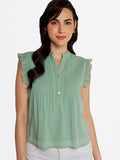 AND Sea Green Mandarin Collar Top
