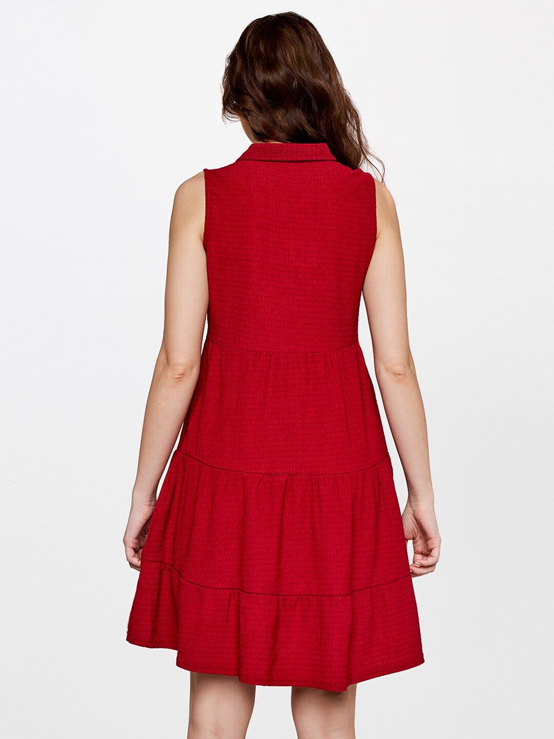 AND Self Design Collar Neck Sleeveless A-Line Dress