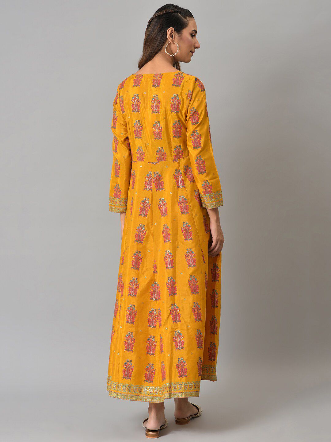 W Yellow Ethnic Motifs Printed Maxi Ethnic Dress