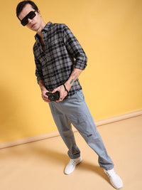 The Indian Garage Co Men Grey Slim Fit Checked Casual Shirt