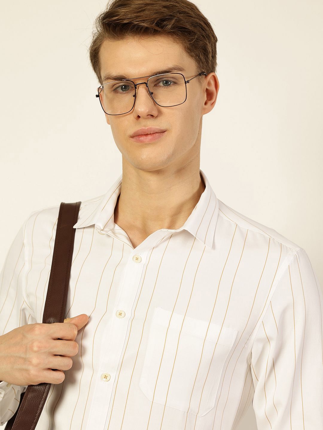 Thomas Scott Men Smart Spread Collar Vertical Striped Cotton Formal Shirt