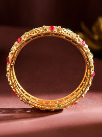 Rubans Set of 2 24K Gold-Plated Handcrafted Bangles with Ruby Red & Emerald Green Stones