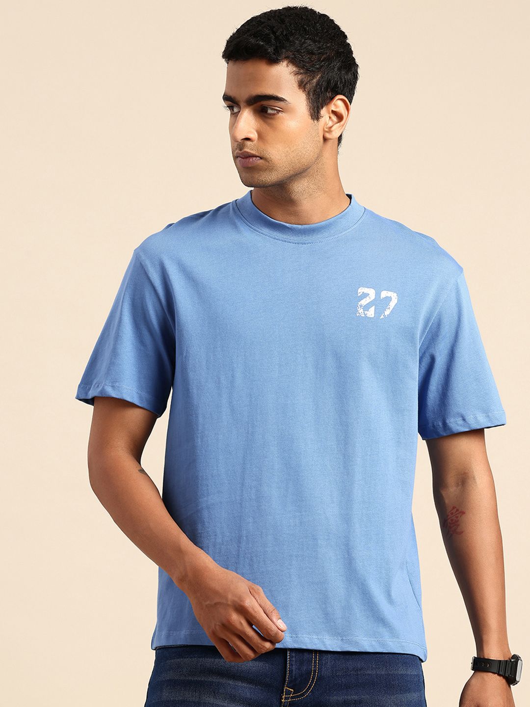 Being Human Brand Logo & Graphic Printed Pure Cotton Relaxed Fit T-shirt