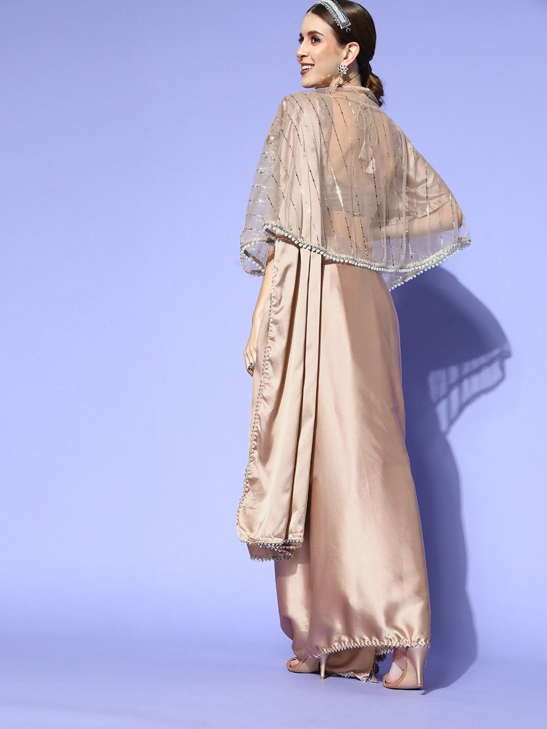 Tikhi Imli Satin Saree With Cape