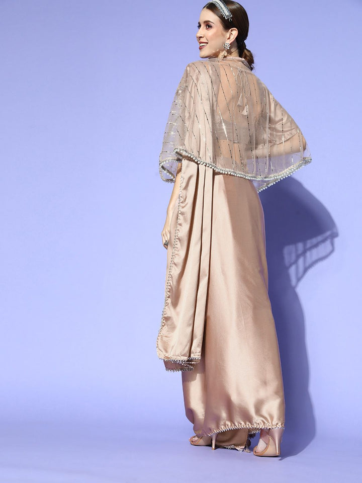 Tikhi Imli Satin Saree With Cape
