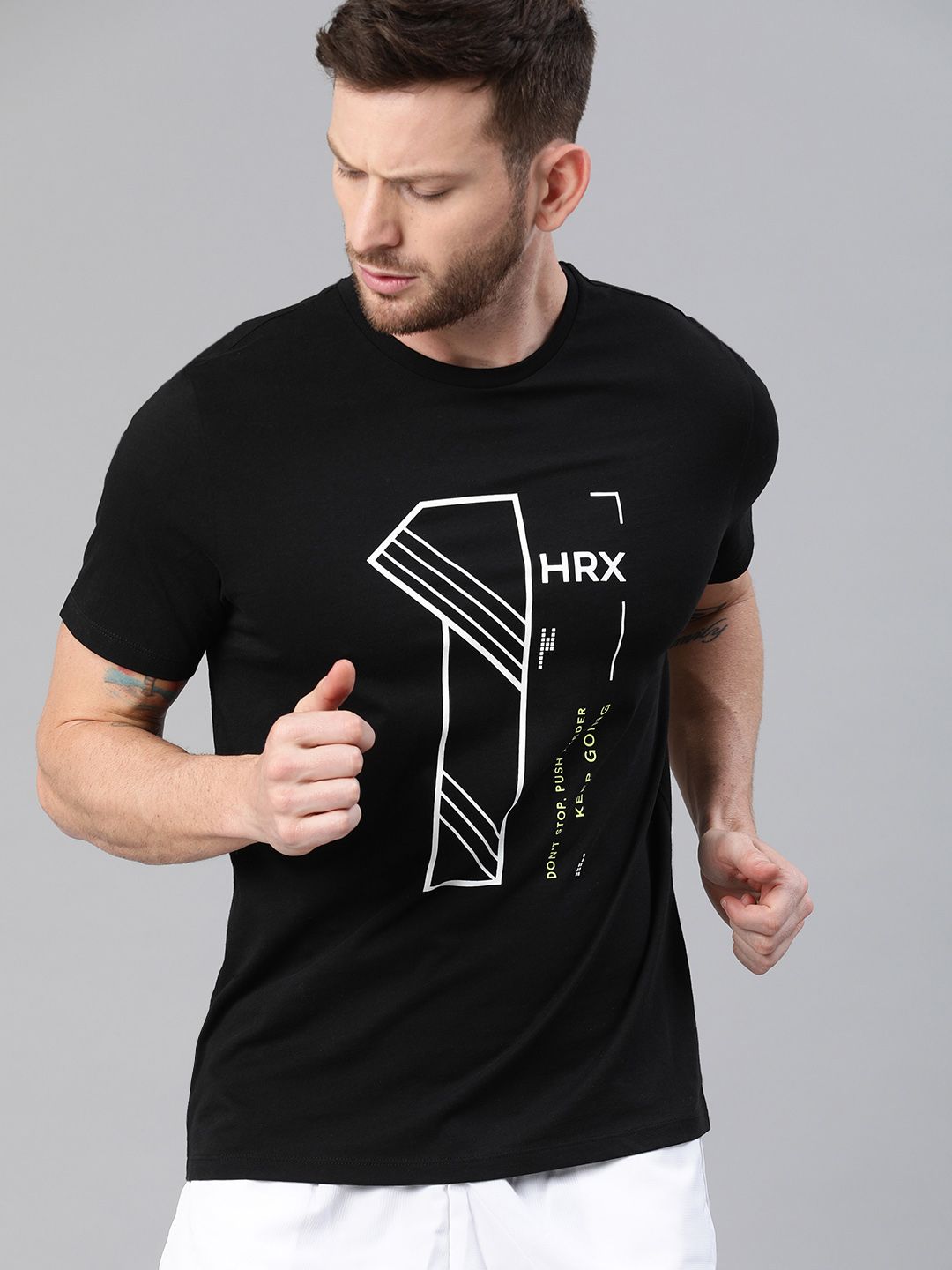HRX by Hrithik Roshan Men Black Solid Typography Lifestyle Pure Cotton T-shirt