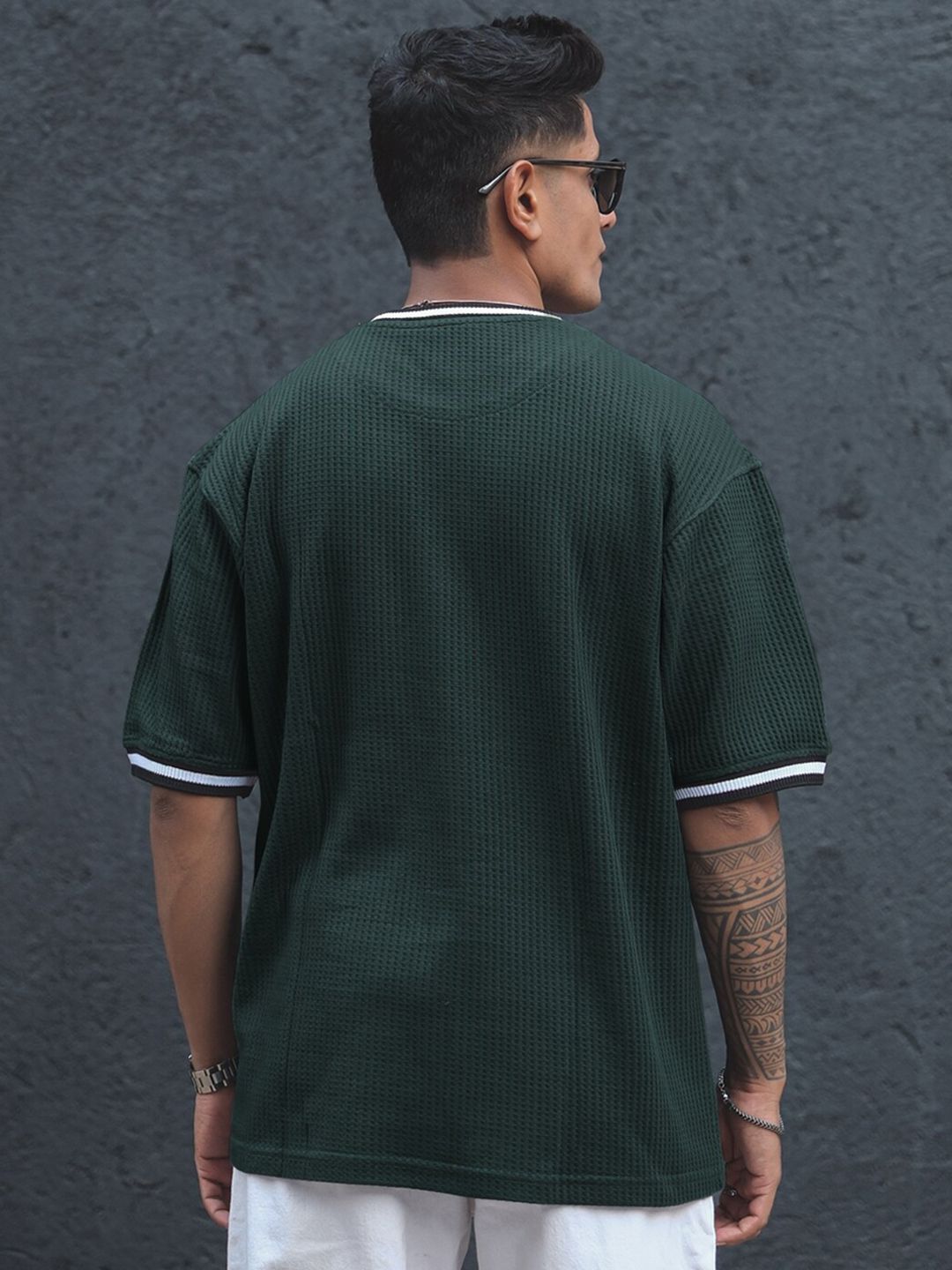 Powerlook Green Cotton Round Neck Oversized T-shirt