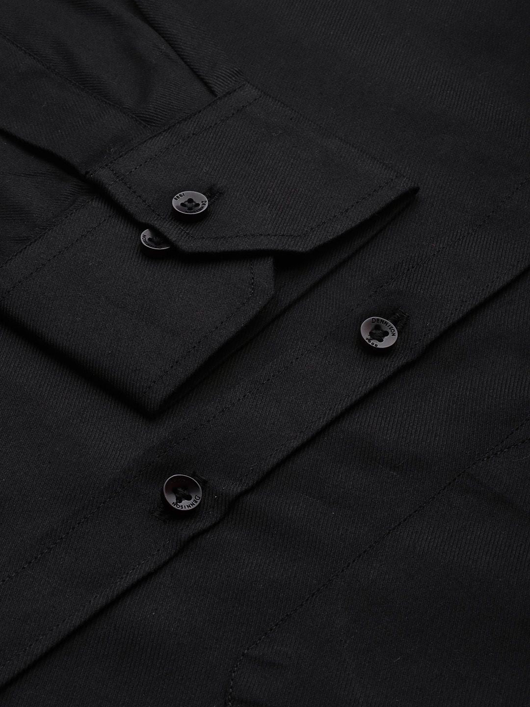 DENNISON Men Black Twill Weave Cotton Smart Slim Fit Solid Formal Shirt