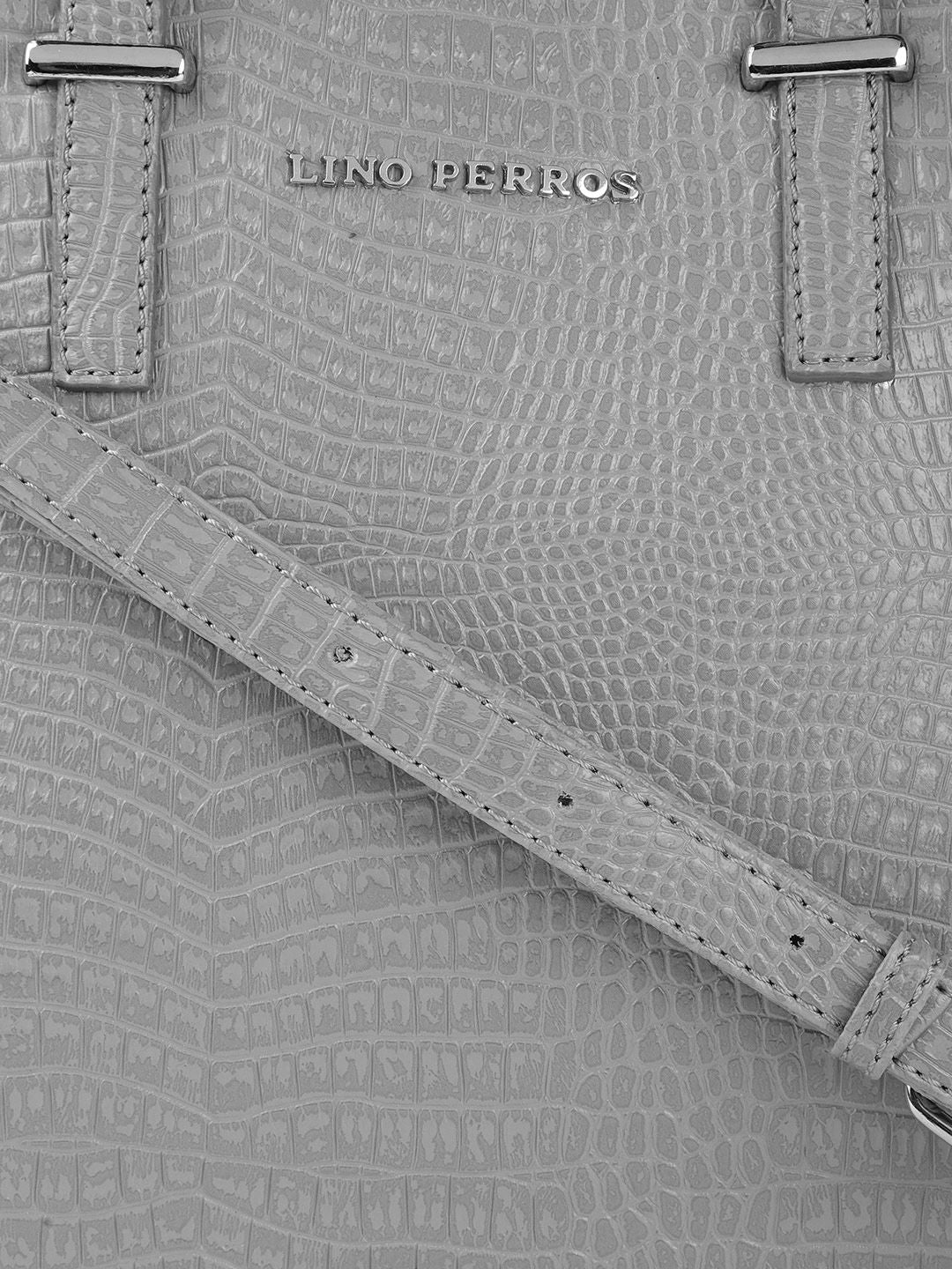 Lino Perros Grey Snakeskin Textured PU Structured Handheld Bag
