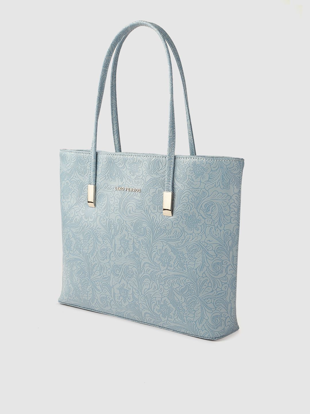 Lino Perros Blue Floral Textured PU Structured Laptop Bag