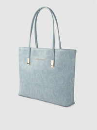 Lino Perros Blue Floral Textured PU Structured Laptop Bag