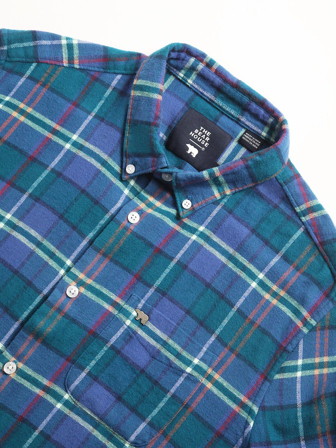 THE BEAR HOUSE Tartan Checked Slim Fit Pure Cotton Casual Shirt