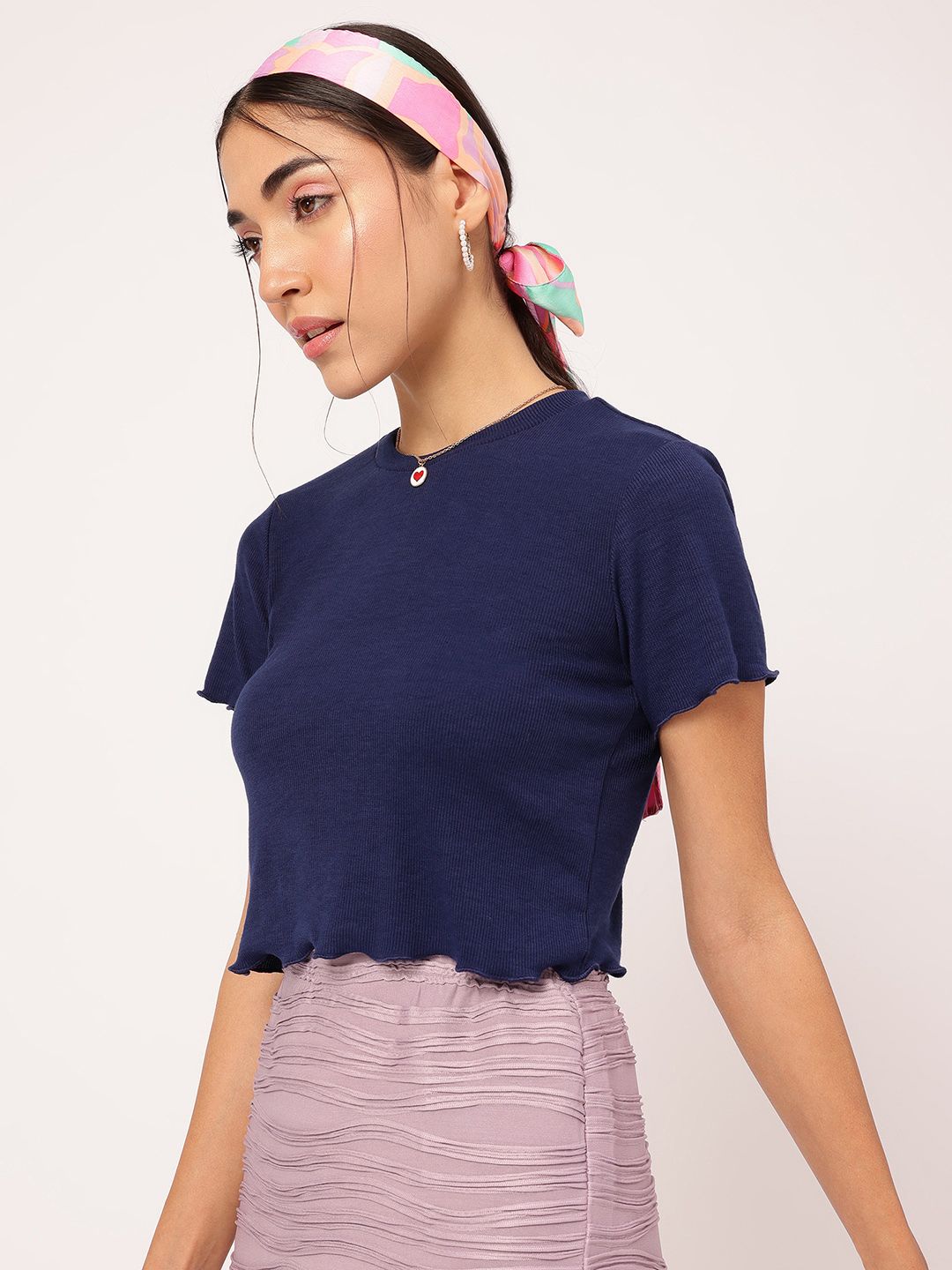 DressBerry Nautical Neutrals Ribbed Lettuce Hem Top