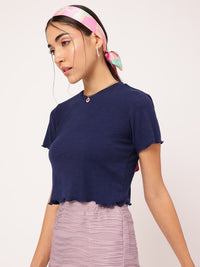 DressBerry Nautical Neutrals Ribbed Lettuce Hem Top