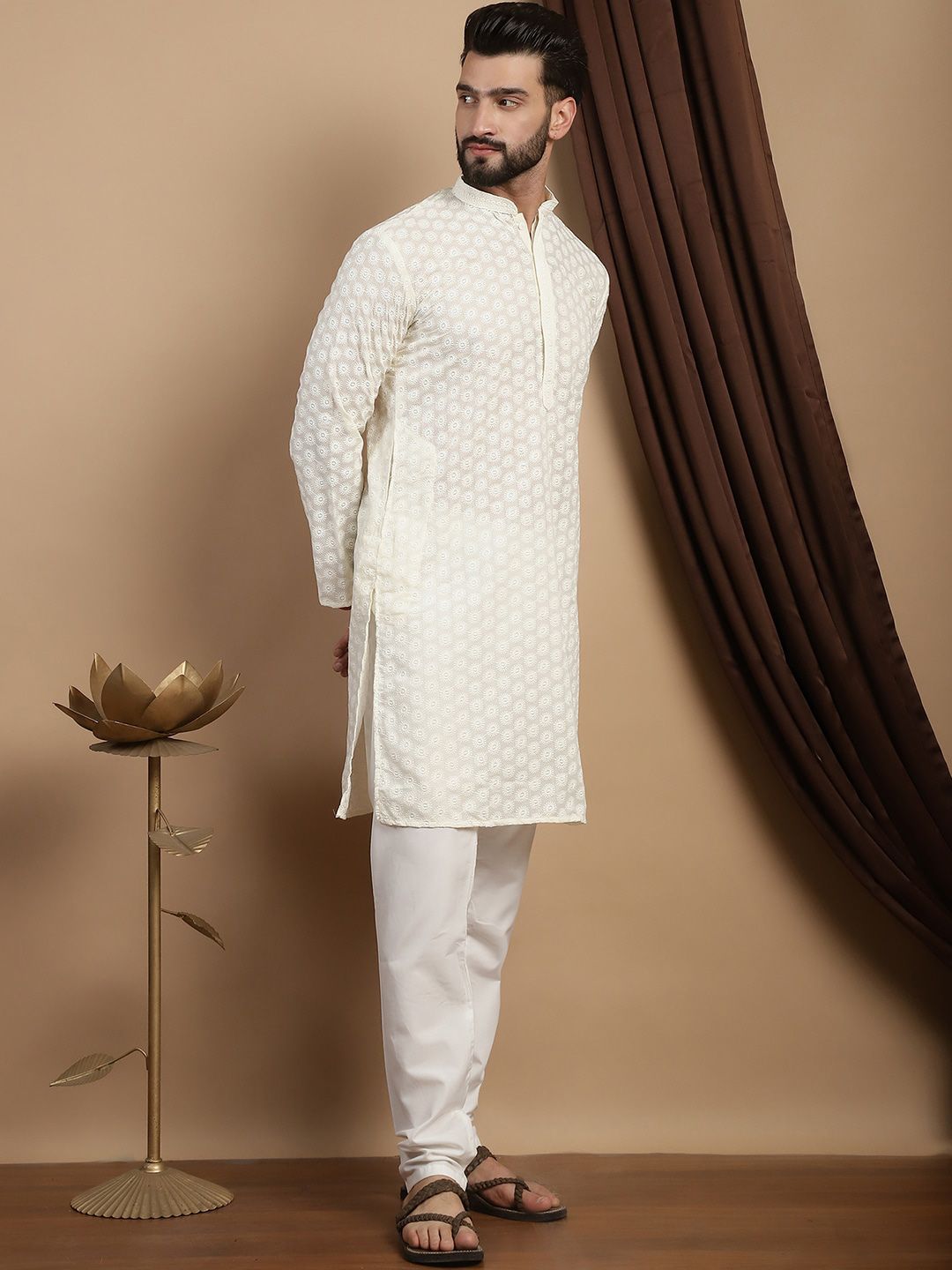 Anouk Ethnic Motifs Embroidered Regular Pure Cotton Straight Kurta With Churidar