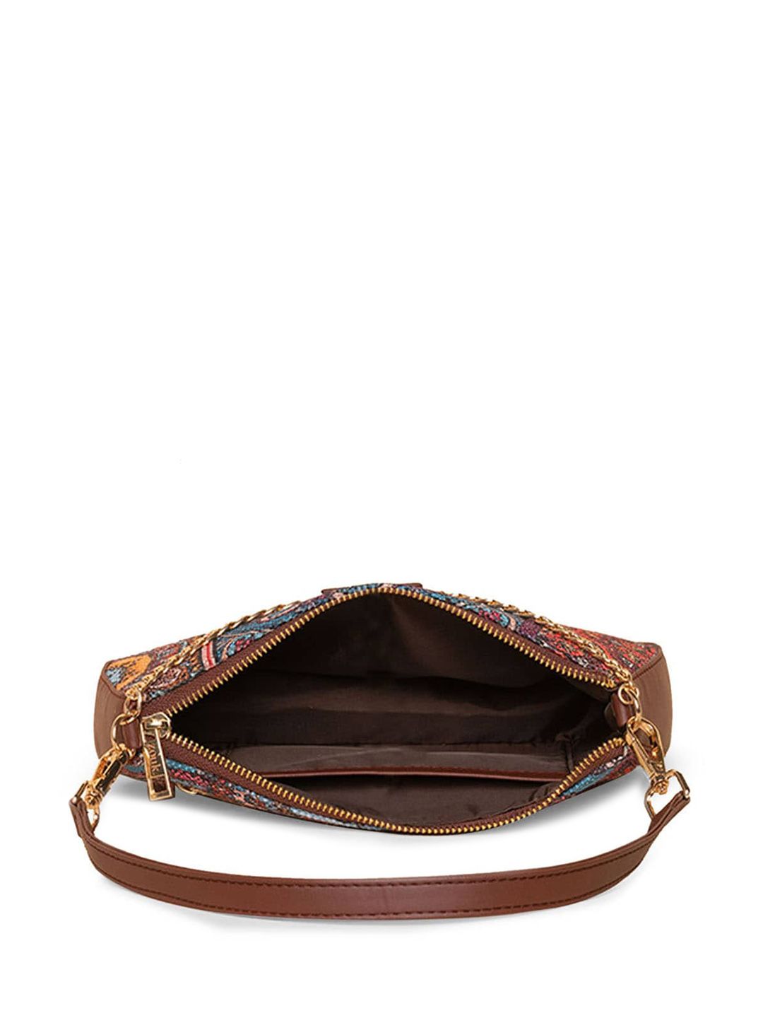 ZOUK Ethnic Motifs Printed Structured Baguette Bag Handbags