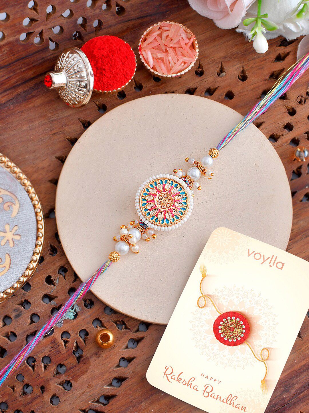 Voylla Pearls Dan Kundan Detail Benang Rakhi