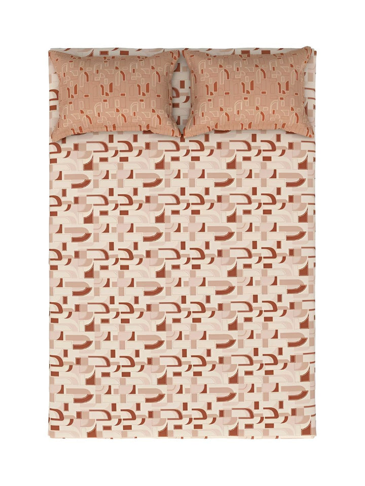 MYTRIDENT Felicia Rust Flat 144TC Queen Cotton Bedsheet Set
