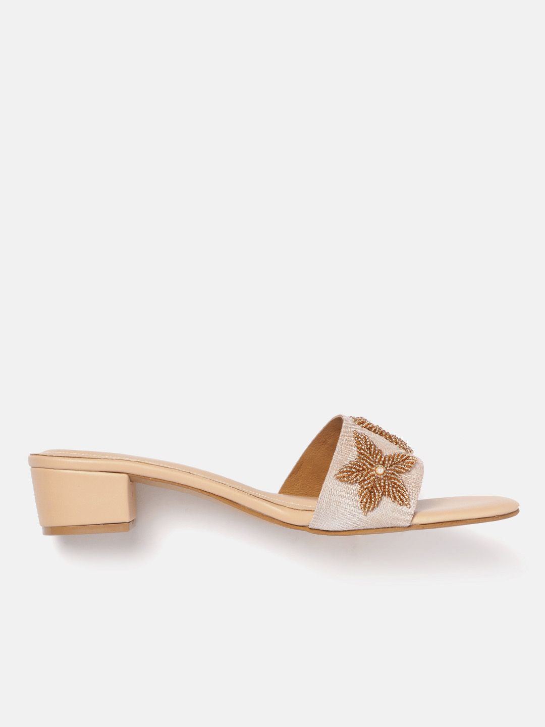 House of Pataudi Beads Embellished Floral Comfort Heels