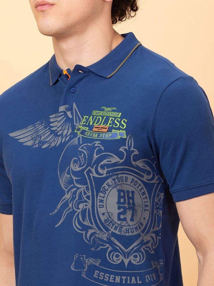 Being Human Men Printed Polo Collar Applique T-shirt