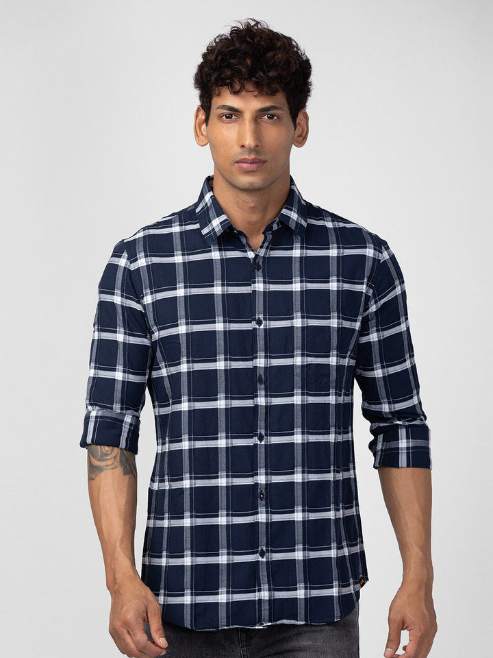 SPYKAR Men Windowpane Checked Casual Shirt