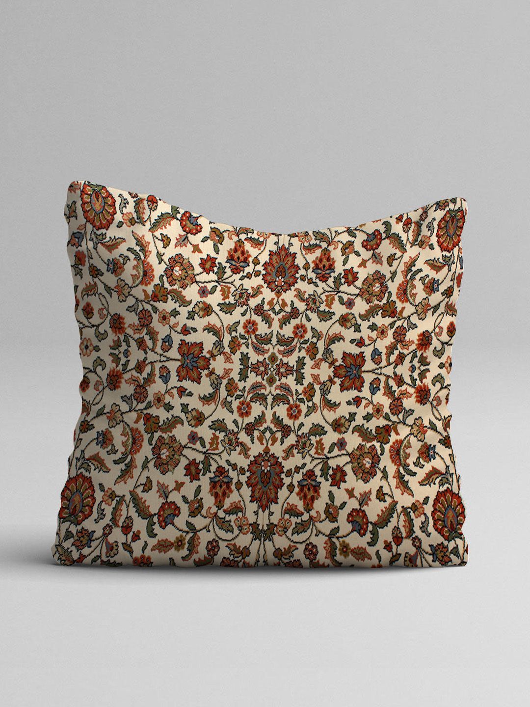 STITCHNEST Brown & Beige Set of 5 Floral Square Cushion Covers