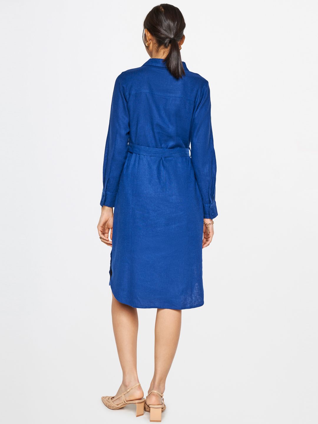 AND Opaque Shirt Collar Casual A-Line Midi Dress