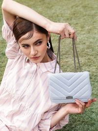 Lino Perros Women Blue Quilted Structured Shoulder Bag