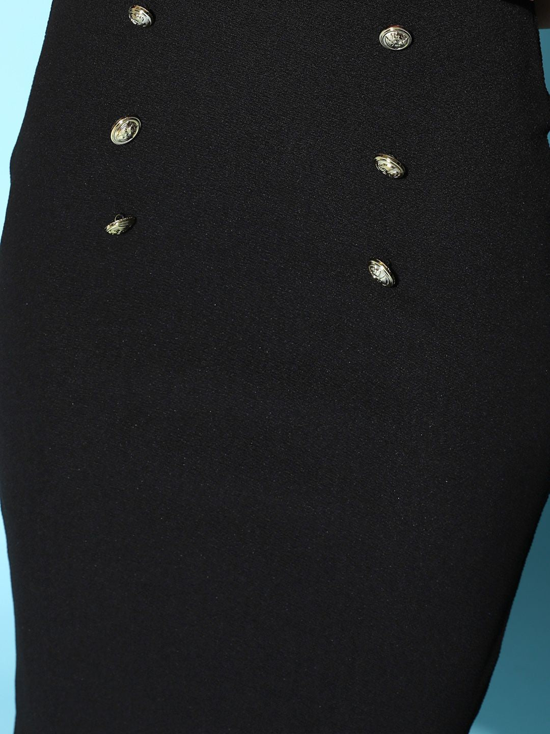 Berrylush Women Black Solid Knee Length High Rise Pencil Skirt