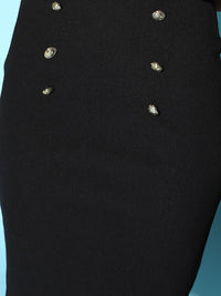 Berrylush Women Black Solid Knee Length High Rise Pencil Skirt